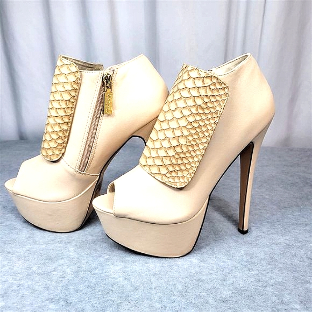 * Mona Mia Snaky Nude Ankle Boot 6" Platform High Heel Shoes